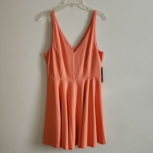 Lulu's Sleeveless Mini Dress Skater Dress, Large Peach Coral V Neck Flirty Date